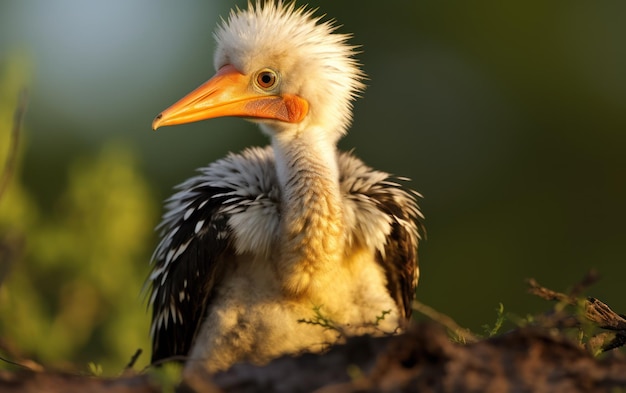 Detailed closeup of a Yellow billed hornbill chick