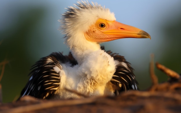 Detailed closeup of a Yellow billed hornbill chick