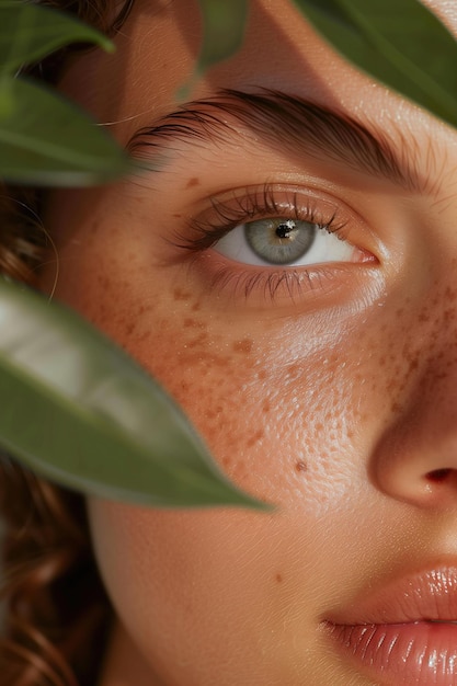 Detailed CloseUp of a Young Woman in Her 20s with Glowing Healthy Skin Without Makeup