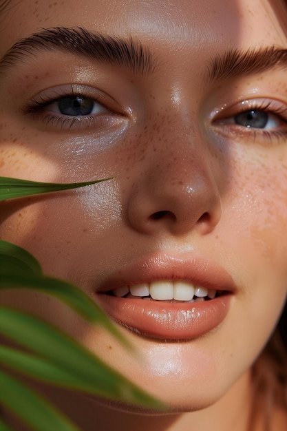 Detailed CloseUp of a Young Woman in Her 20s with Glowing Healthy Skin Without Makeup