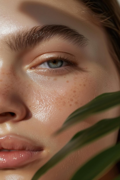 Detailed CloseUp of a Young Woman in Her 20s with Glowing Healthy Skin Without Makeup