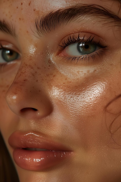 Detailed CloseUp of a Young Woman in Her 20s with Glowing Healthy Skin Without Makeup