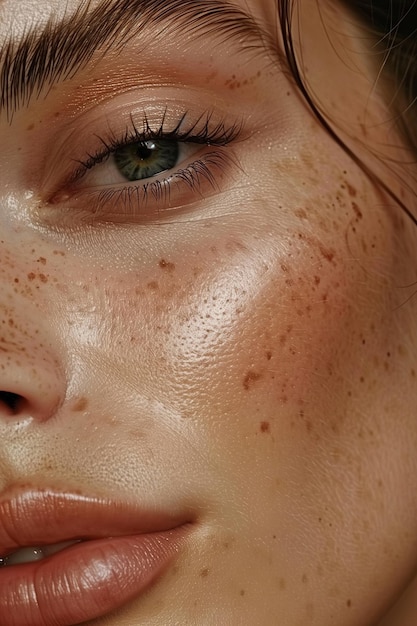 Detailed CloseUp of a Young Woman in Her 20s with Glowing Healthy Skin Without Makeup