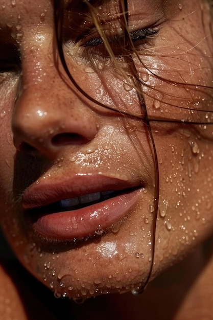 Detailed CloseUp of a Young Woman in Her 30s with Glowing Healthy Skin Without Makeup