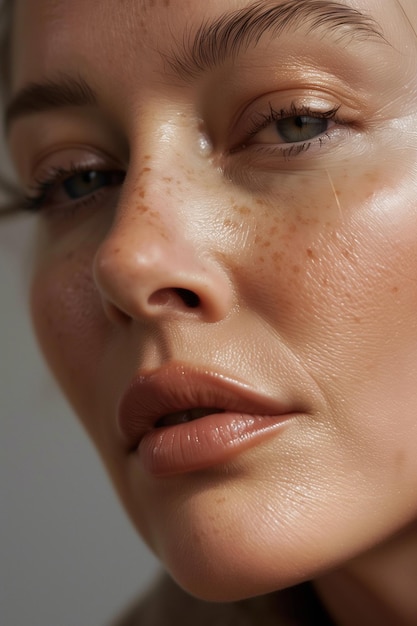 Detailed CloseUp of a Young Woman in Her 30s with Glowing Healthy Skin Without Makeup