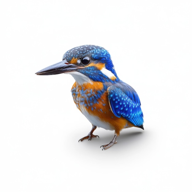 Photo a detailed and colorful kingfisher bird with vivid blue and orange plumage isolated on a white background