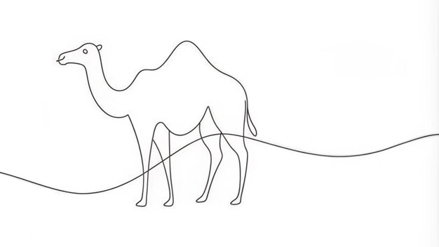 Photo detailed continuous line drawing of a camel in artistic style for creative projects