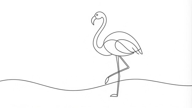 Detailed continuous line drawing of a flamingo standing gracefully in one stroke