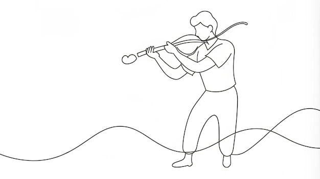 Detailed Continuous Line Drawing of a Violinist Playing Music