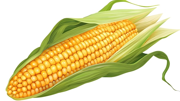 Photo detailed of corn ear with peeled green husk and golden kernels