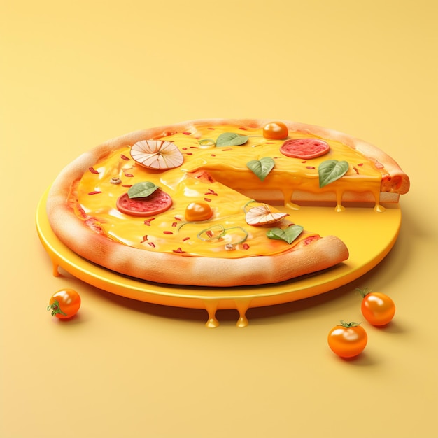 Detailed Cute 3D style design of pizza slice