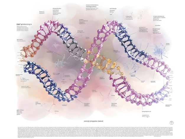 Photo detailed diagram of dna molecule structure with double helix and genetic information