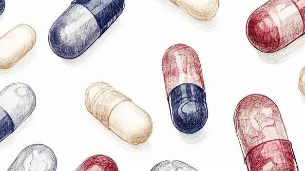 Photo a detailed drawing of a variety of pills