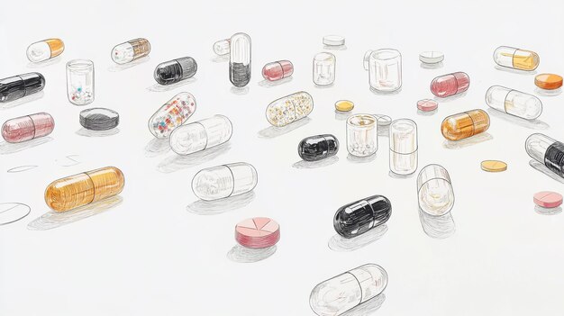 Photo a detailed drawing of a variety of pills