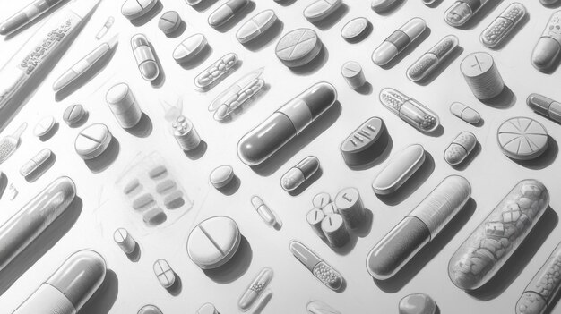 Photo a detailed drawing of a variety of pills