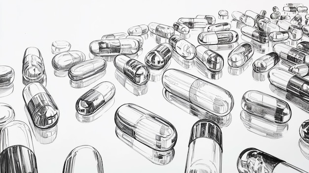 Photo a detailed drawing of a variety of pills