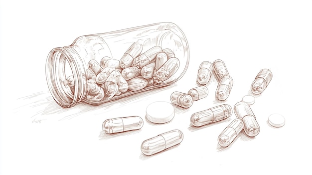 Photo a detailed drawing of a variety of pills