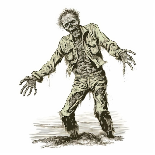 Photo detailed engraving of zombie emerging from ground