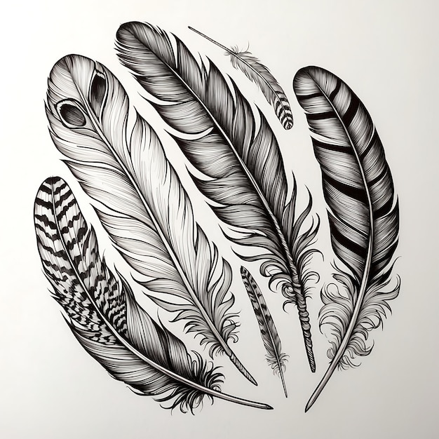 Photo detailed feather drawings