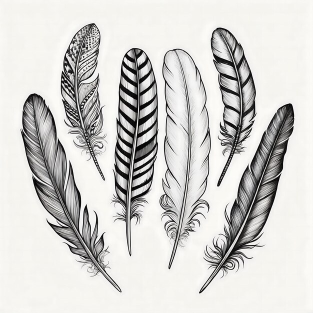 Photo detailed feather drawings