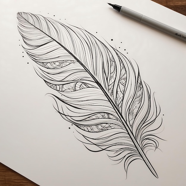 Photo detailed feather drawings