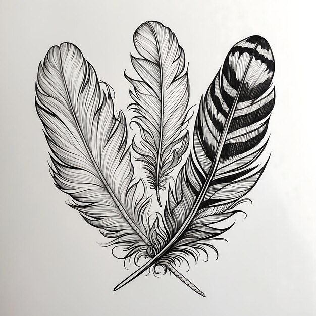 Photo detailed feather drawings