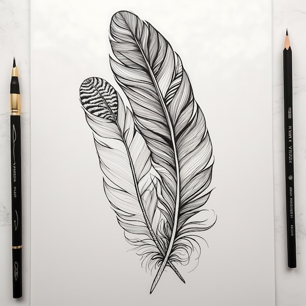 Photo detailed feather drawings