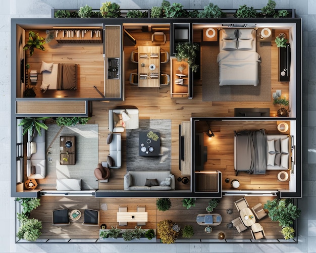 Detailed floor house plan of modern with floor and elegant style furniture ai generated