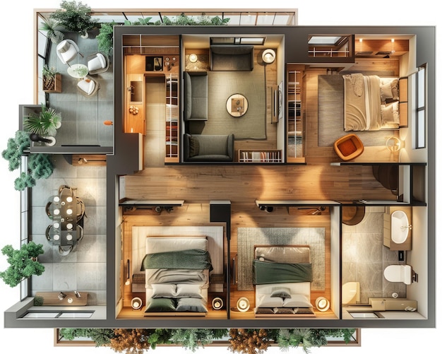 Detailed floor house plan of modern with floor and elegant style furniture ai generated