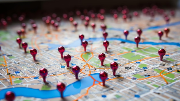 Detailed gps map with vibrant pins showing start and destination points for efficient navigation