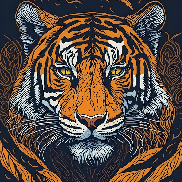 A detailed hand drawn tiger vector illustration