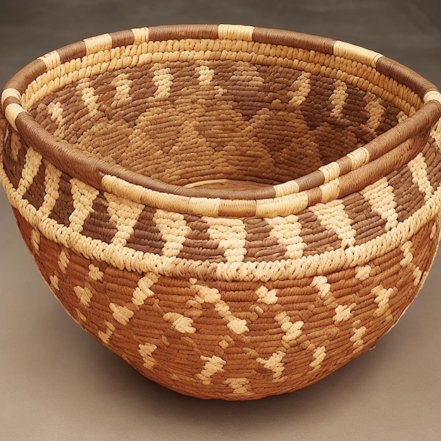 A detailed handcrafted basket with intricate patterns and a rustic earthy feel ai generated