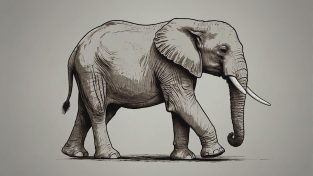 Photo detailed handdrawn illustration of an elephant walking gracefully against a neutral background