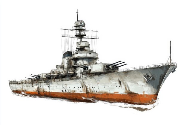 A detailed handdrawn illustration of a Littorioclass battleship a powerful symbol of naval