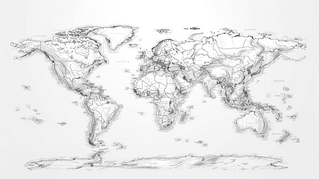 Detailed HandDrawn World Map Illustration