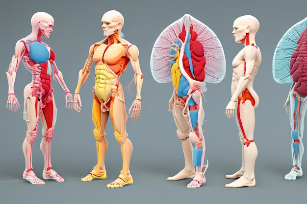 Photo detailed human anatomy illustration of muscular skeletal circulatory and nervous systems