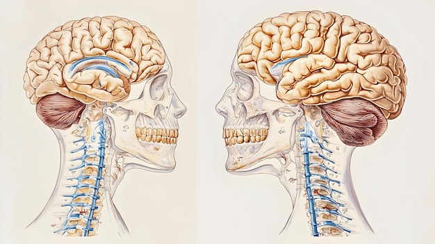 Detailed Human Brain Stem Anatomy on Clean White Background