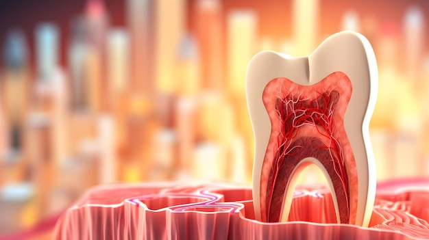 Detailed Human Tooth CrossSection in 3D Illustration Showing Anatomy and Structure