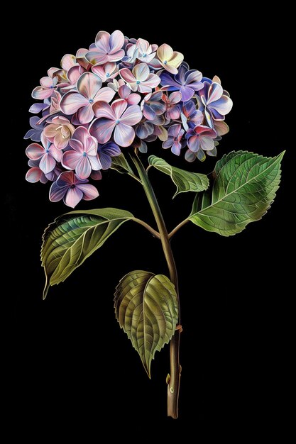 Photo detailed hydrangea botanical illustrations collage for artwork