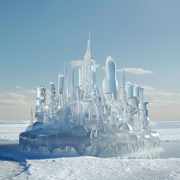 Photo a detailed ice sculpture of a futuristic city