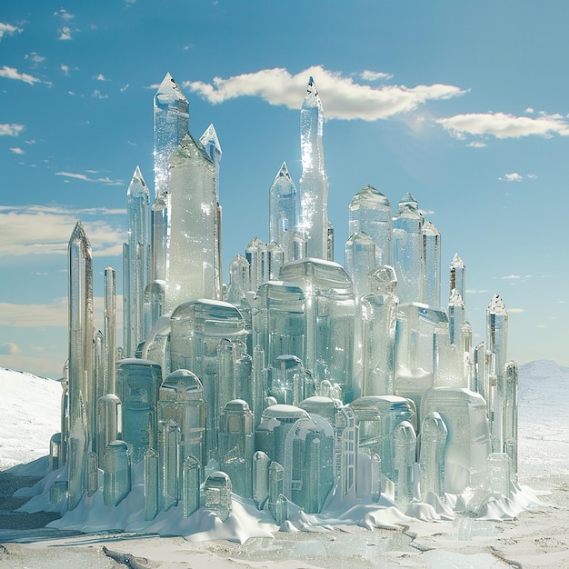 Photo a detailed ice sculpture of a futuristic city