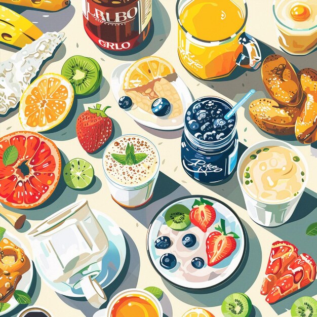 Photo a detailed illustration of the benefits of different breakfast beverages