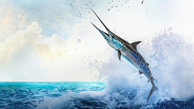 Detailed illustration of a blue marlin swordfish