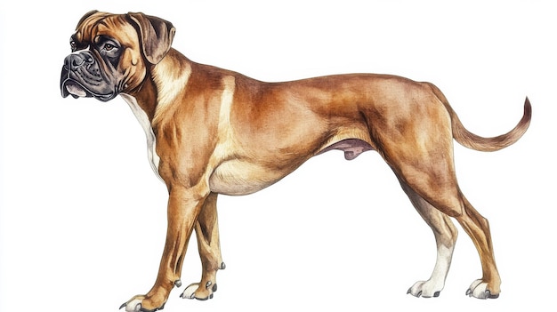 Photo a detailed illustration of a boxer dog standing proudly showcasing its muscular build and distinctive coat patterns