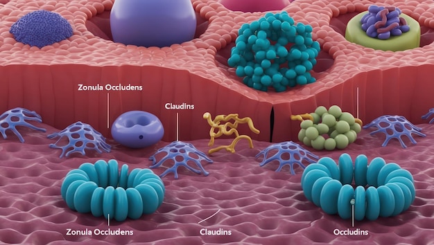 Photo detailed illustration of cell junctions showcasing tight junction proteins