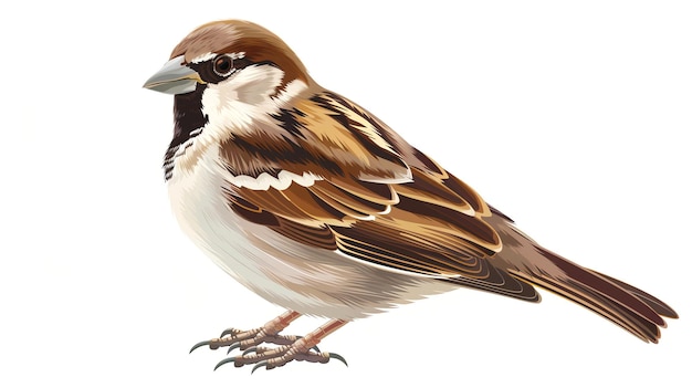 A detailed illustration of a cute sparrow bird isolated on a white background