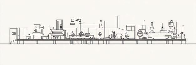 Photo a detailed illustration depicting an industrial manufacturing line showcasing automation mach