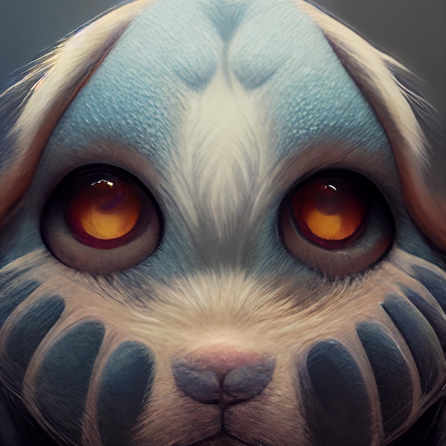 Detailed illustration of the eyes of a blue rabbit. to be mythological Animal character from a fanta