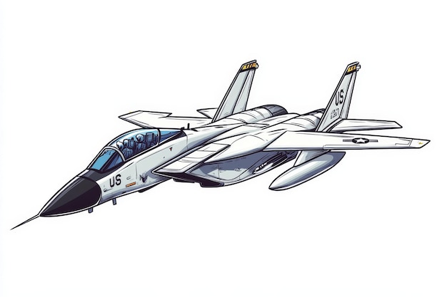 A detailed illustration of an F14 Tomcat fighter jet showcasing its iconic swept wings twin