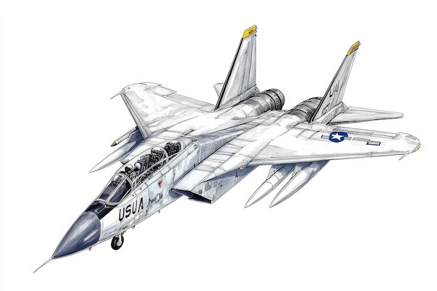 A detailed illustration of an F14 Tomcat jet fighter a powerful and iconic American military